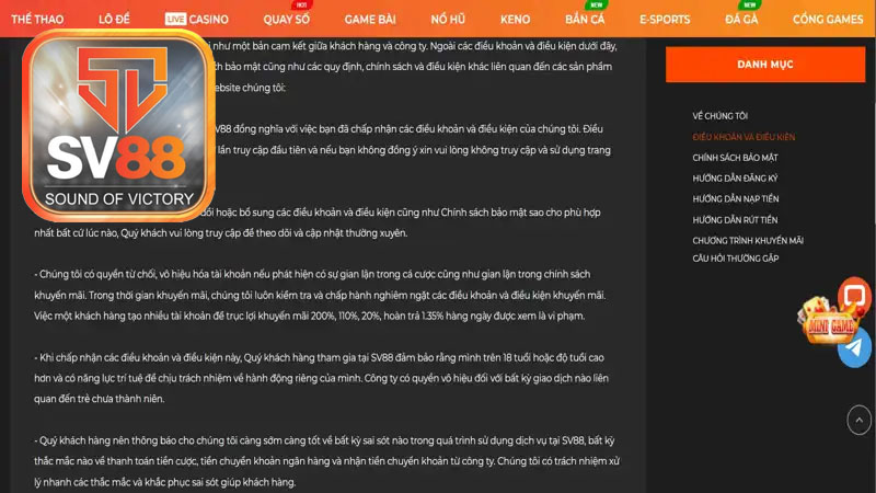 Tầm quan trọng của điều khoản sử dụng Sv88